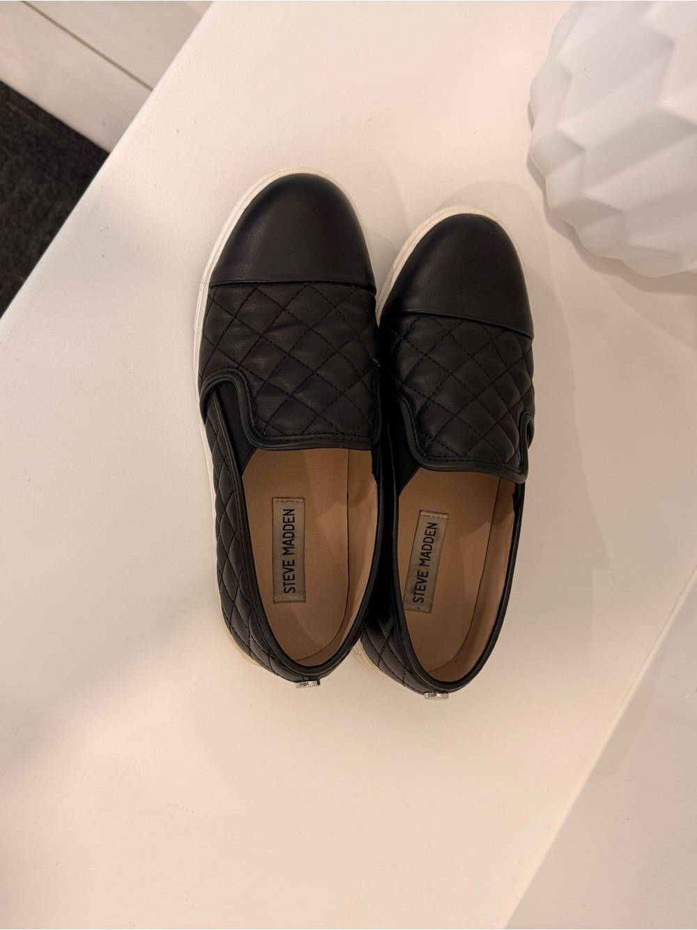 Steve Madden Black Quilted Slip-On Sneakers with White Sole - Picture 5 of 5